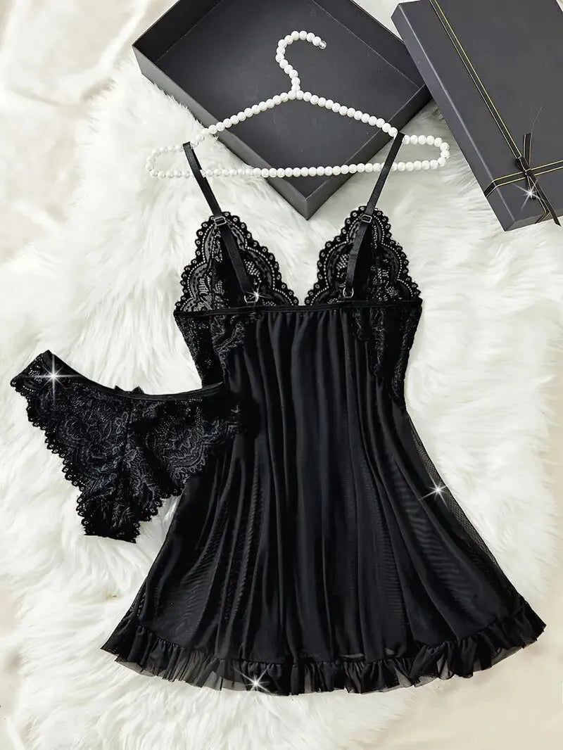 2pcs Set Solid Lace Lace Sexy Lingerie