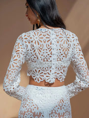 Solid Lace Round Neck Regular Blouse
