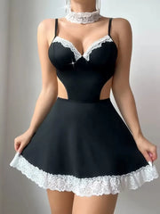 Solid Lace Cutouts Sexy Lingerie