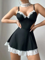 Solid Lace Cutouts Sexy Lingerie