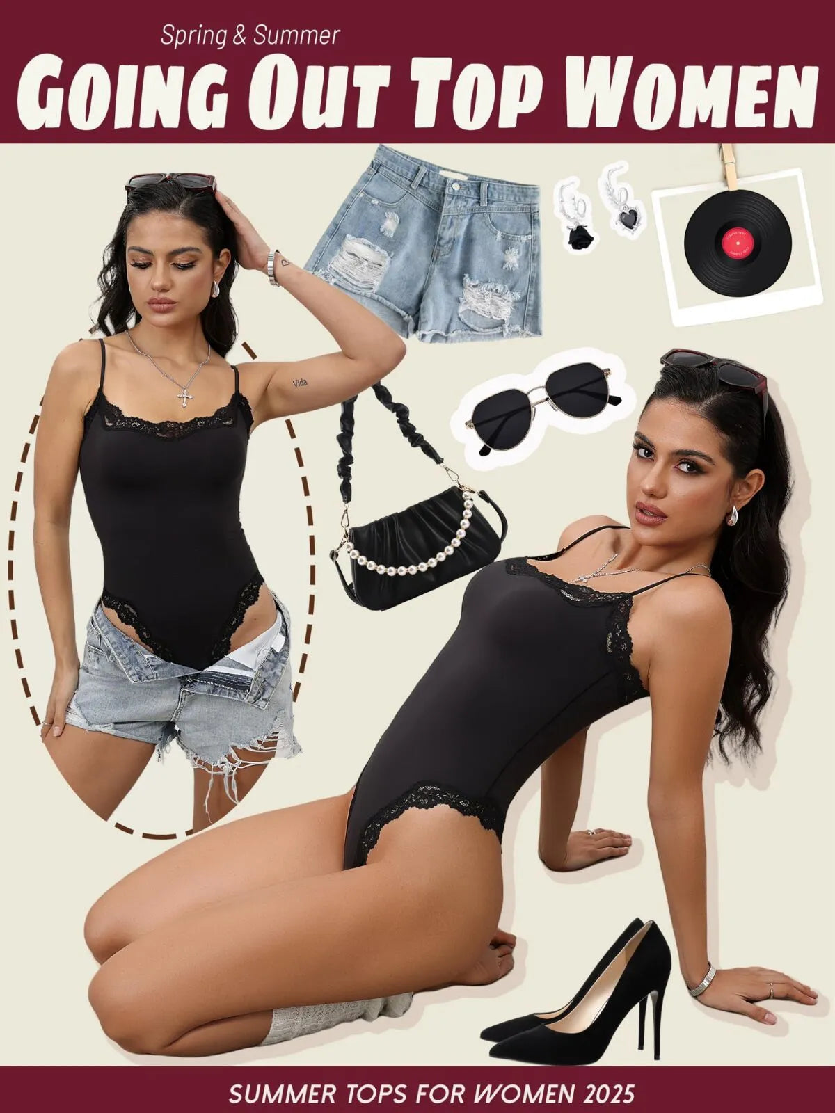 Sexy Lace Square Neck Spaghetti Strap High Rise Bodysuits 