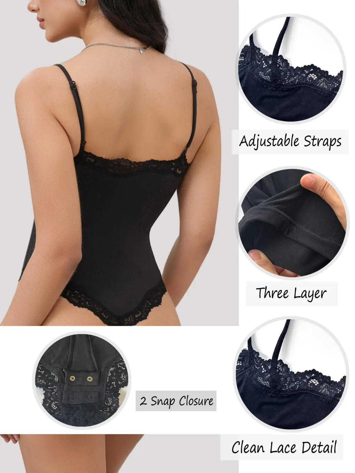 Sexy Lace Square Neck Spaghetti Strap High Rise Bodysuits 