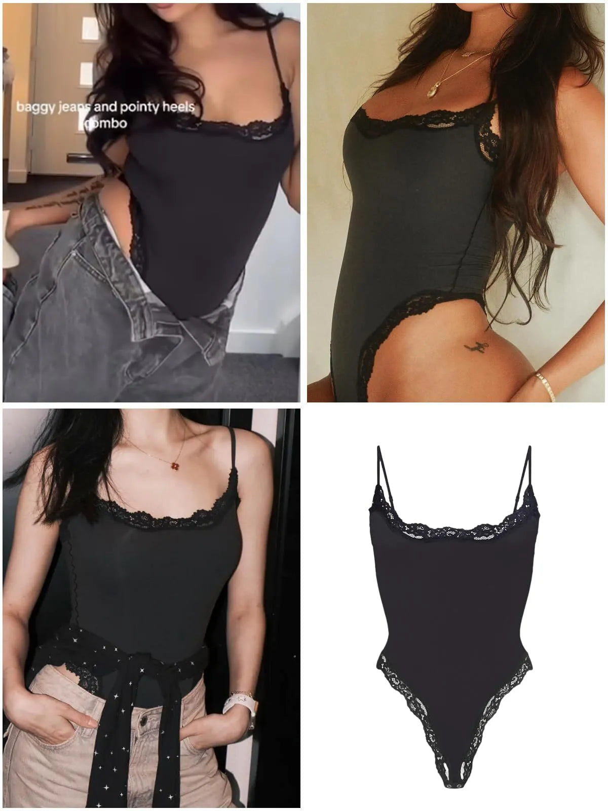 Sexy Lace Square Neck Spaghetti Strap High Rise Bodysuits 
