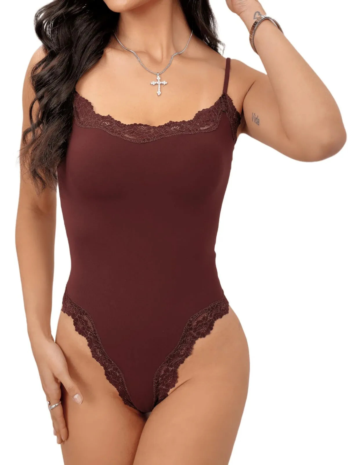 Sexy Lace Square Neck Spaghetti Strap High Rise Bodysuits 