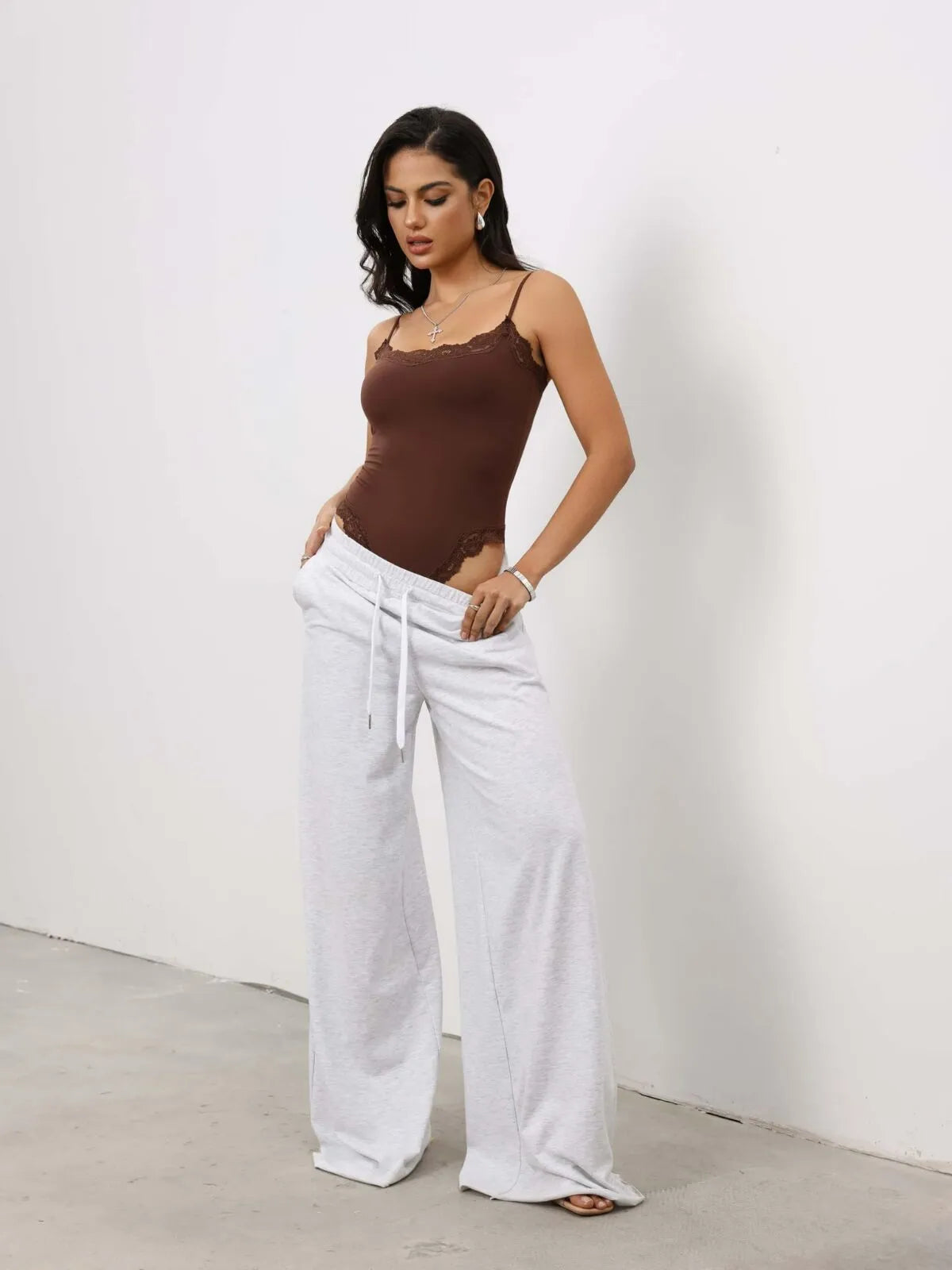 Sexy Lace Square Neck Spaghetti Strap High Rise Bodysuits 