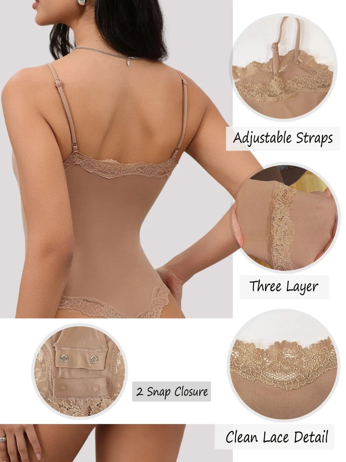 Sexy Lace Square Neck Spaghetti Strap High Rise Bodysuits 