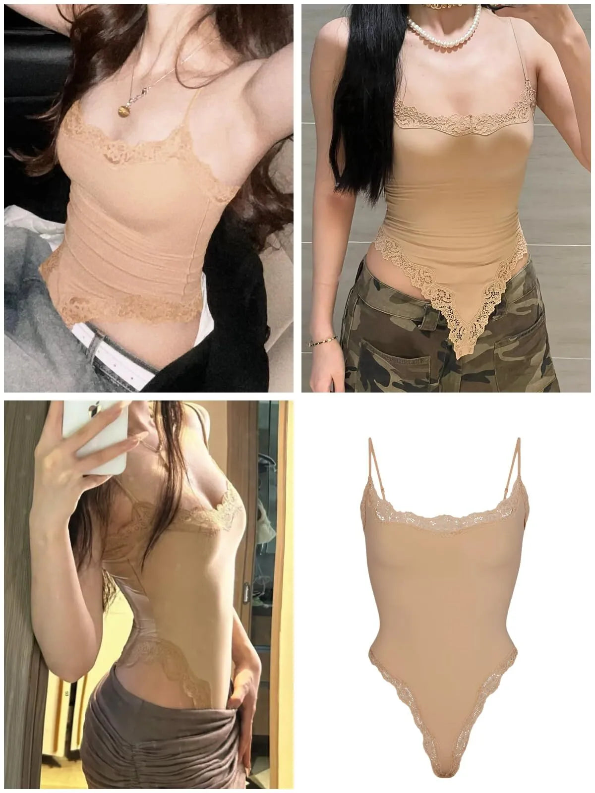 Sexy Lace Square Neck Spaghetti Strap High Rise Bodysuits 