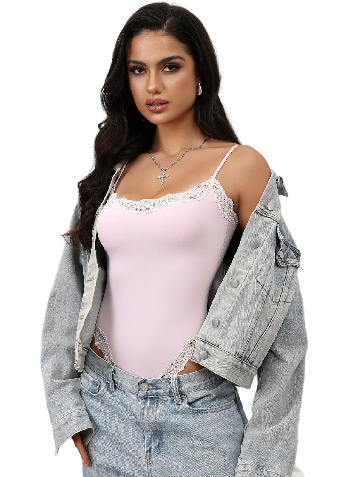 Sexy Lace Square Neck Spaghetti Strap High Rise Bodysuits 