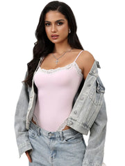 Sexy Lace Square Neck Spaghetti Strap High Rise Bodysuits 