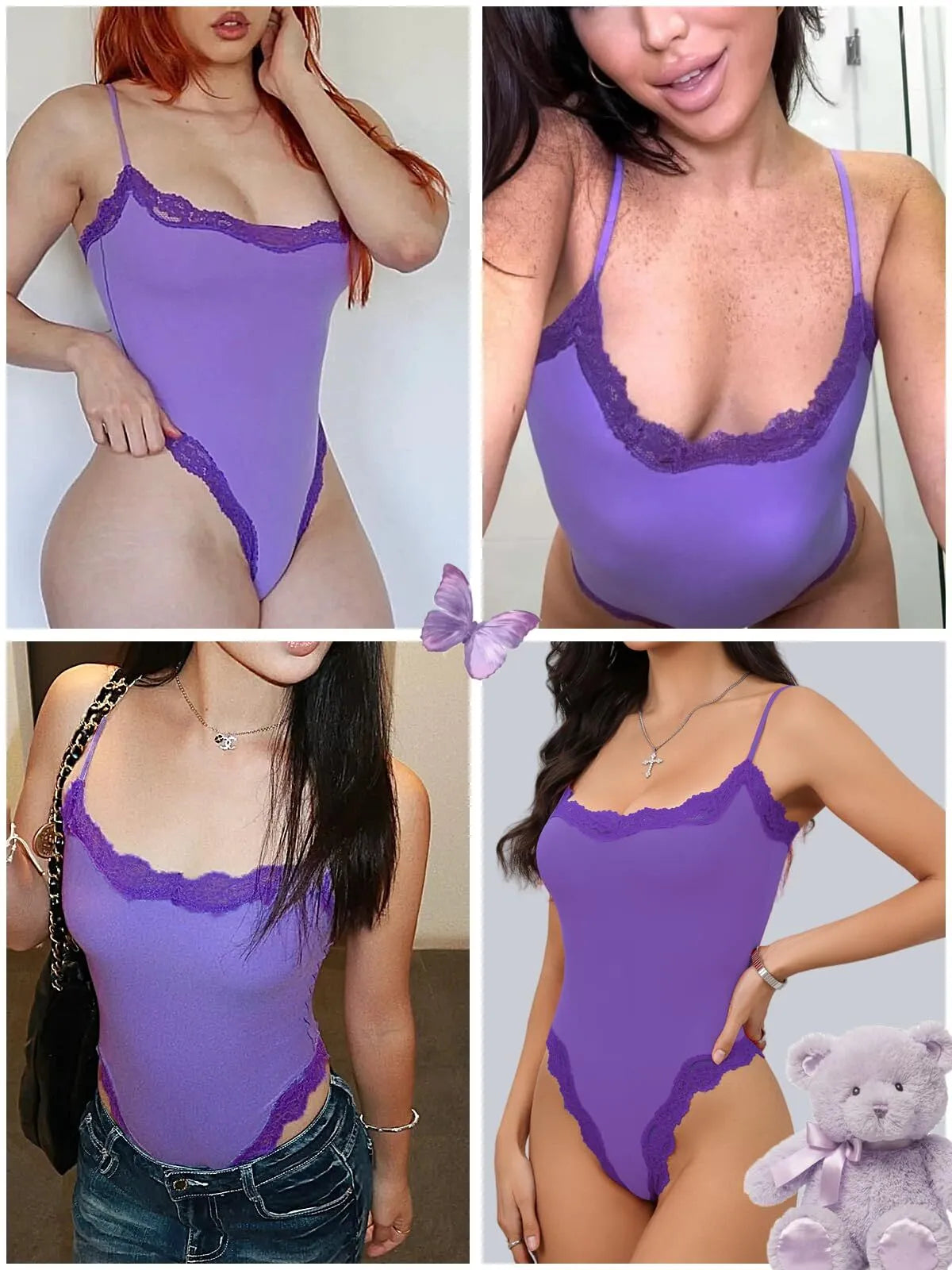 Sexy Lace Square Neck Spaghetti Strap High Rise Bodysuits 