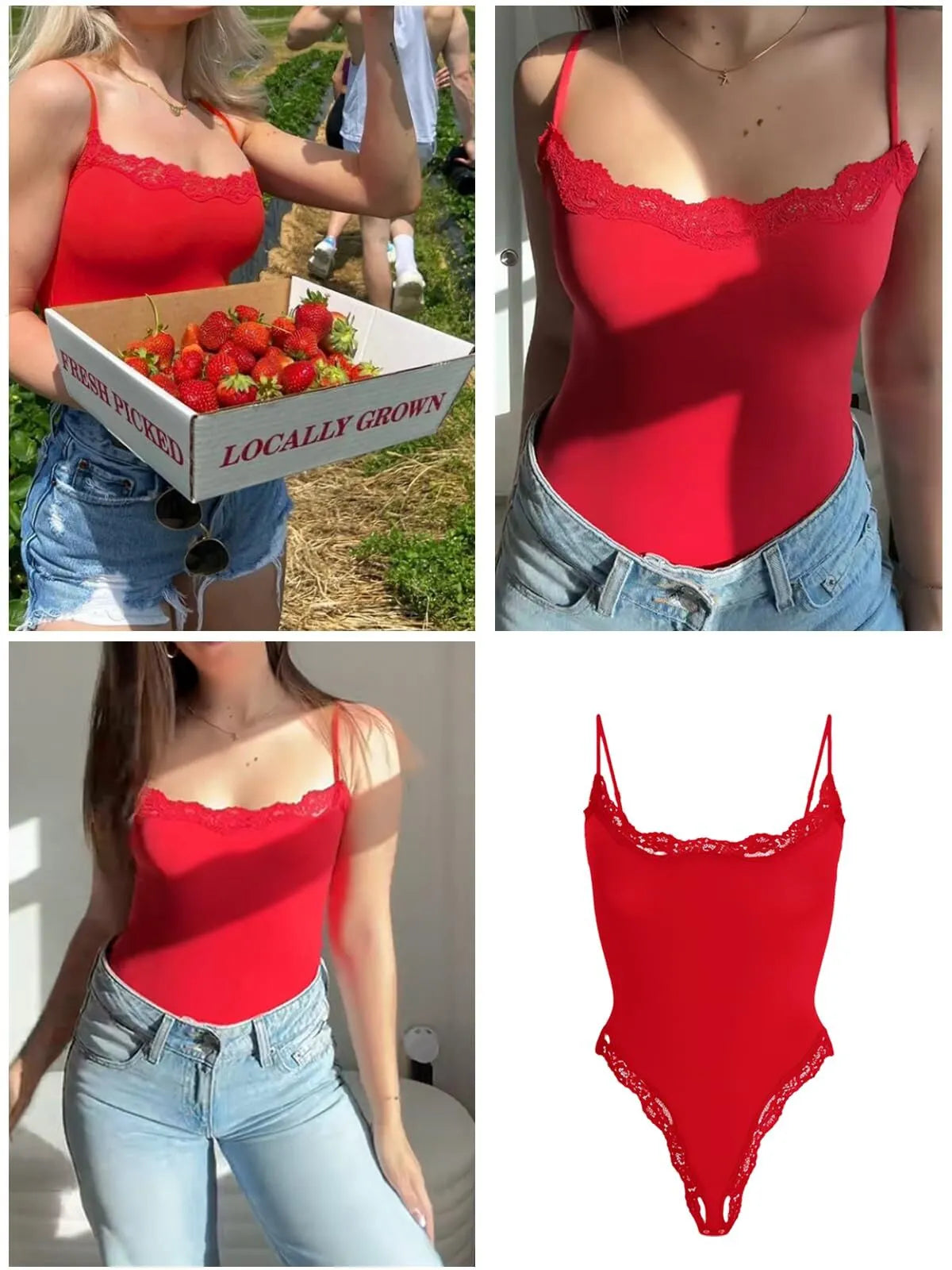 Sexy Lace Square Neck Spaghetti Strap High Rise Bodysuits 