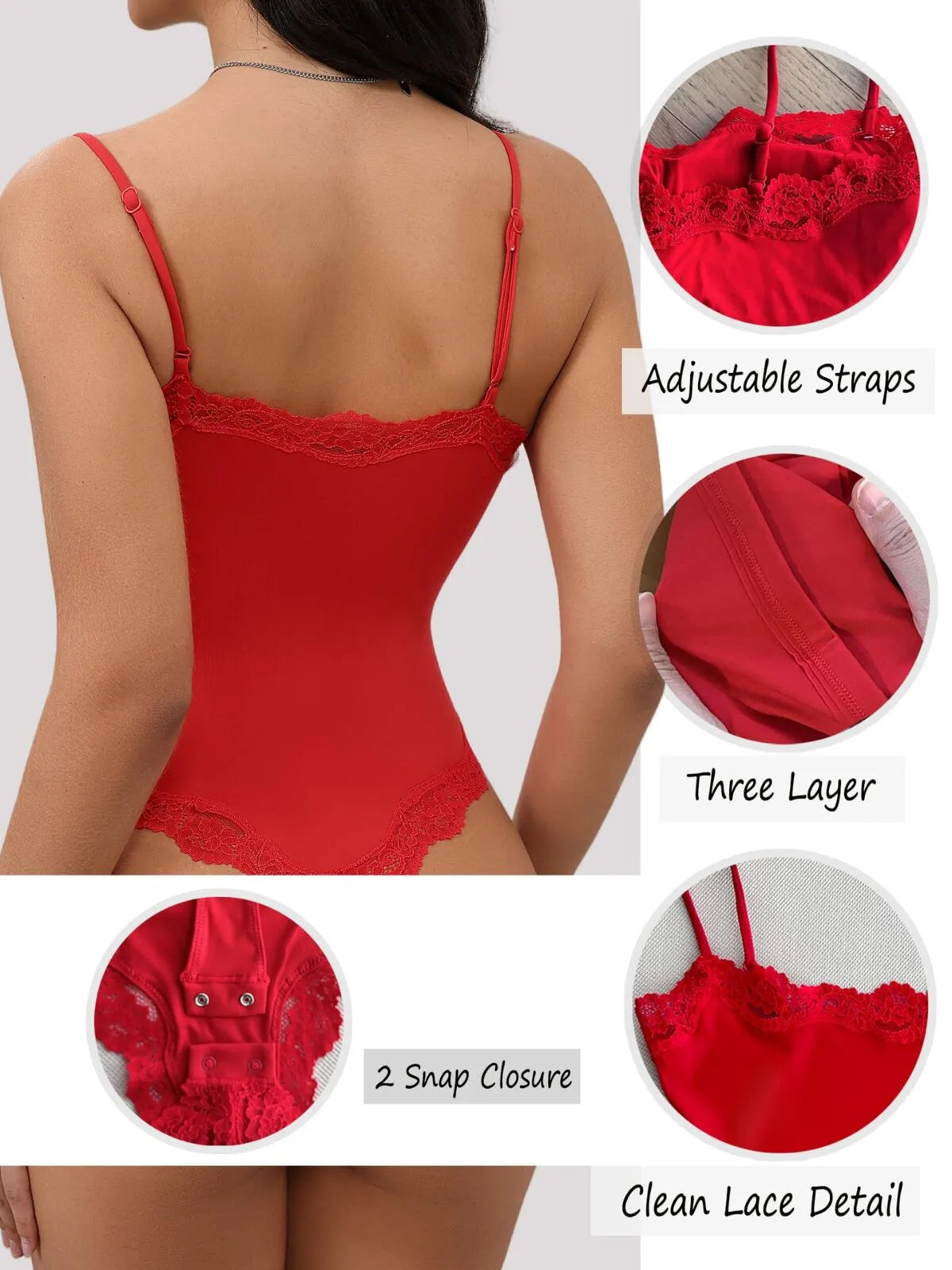 Sexy Lace Square Neck Spaghetti Strap High Rise Bodysuits 