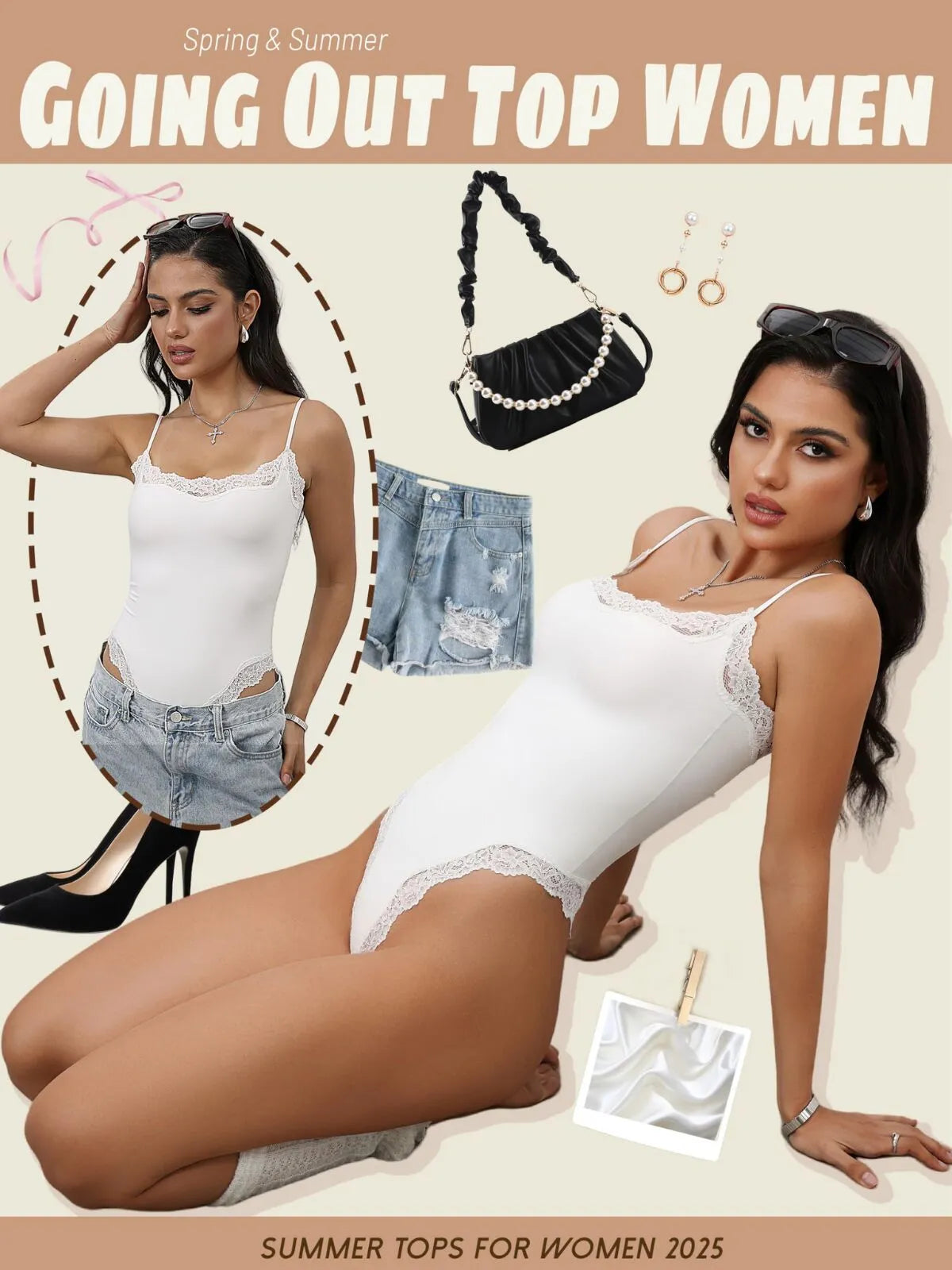 Sexy Lace Square Neck Spaghetti Strap High Rise Bodysuits 