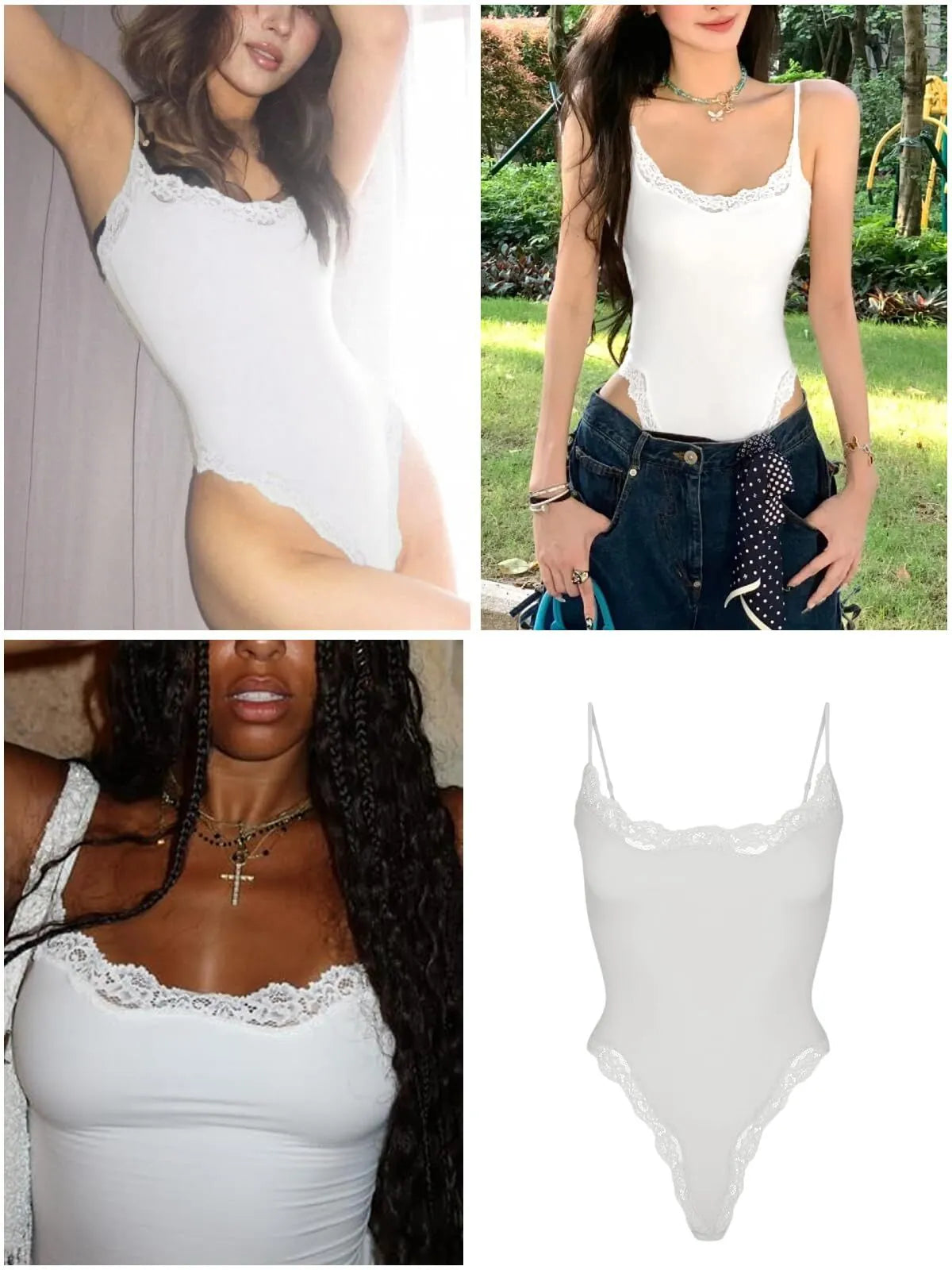 Sexy Lace Square Neck Spaghetti Strap High Rise Bodysuits 