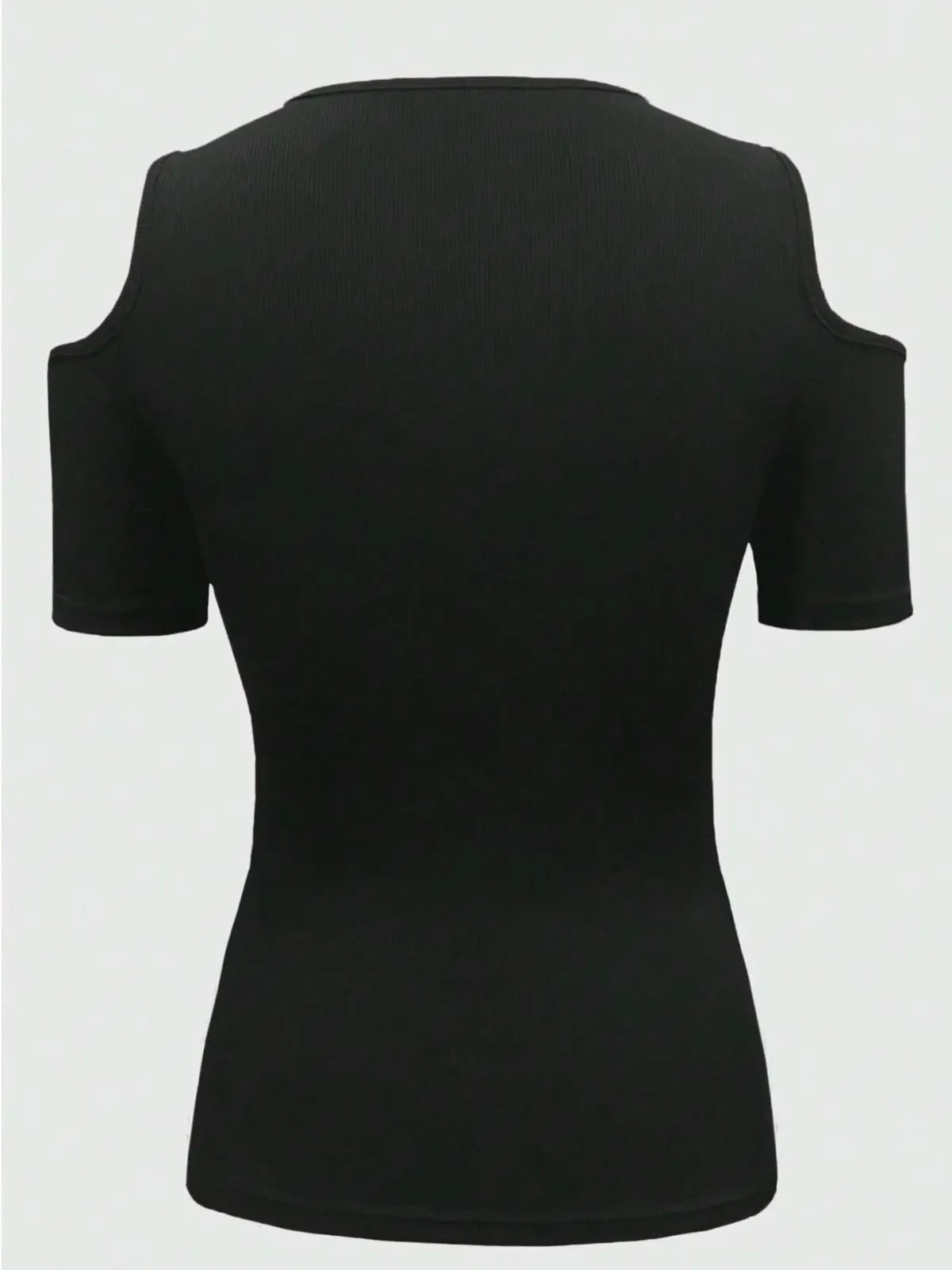 Solid Lace-up Deep V Neck Cold Shoulder Regular Blouse