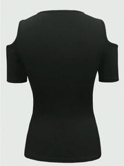Solid Lace-up Deep V Neck Cold Shoulder Regular Blouse