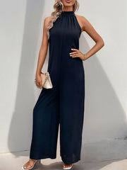 Solid Lace-up Halter High Rise Jumpsuits