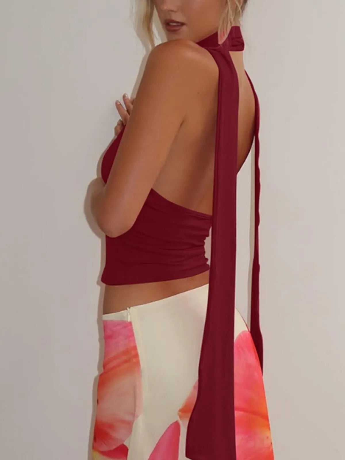 Solid Lace-up Halter Wrap Cami