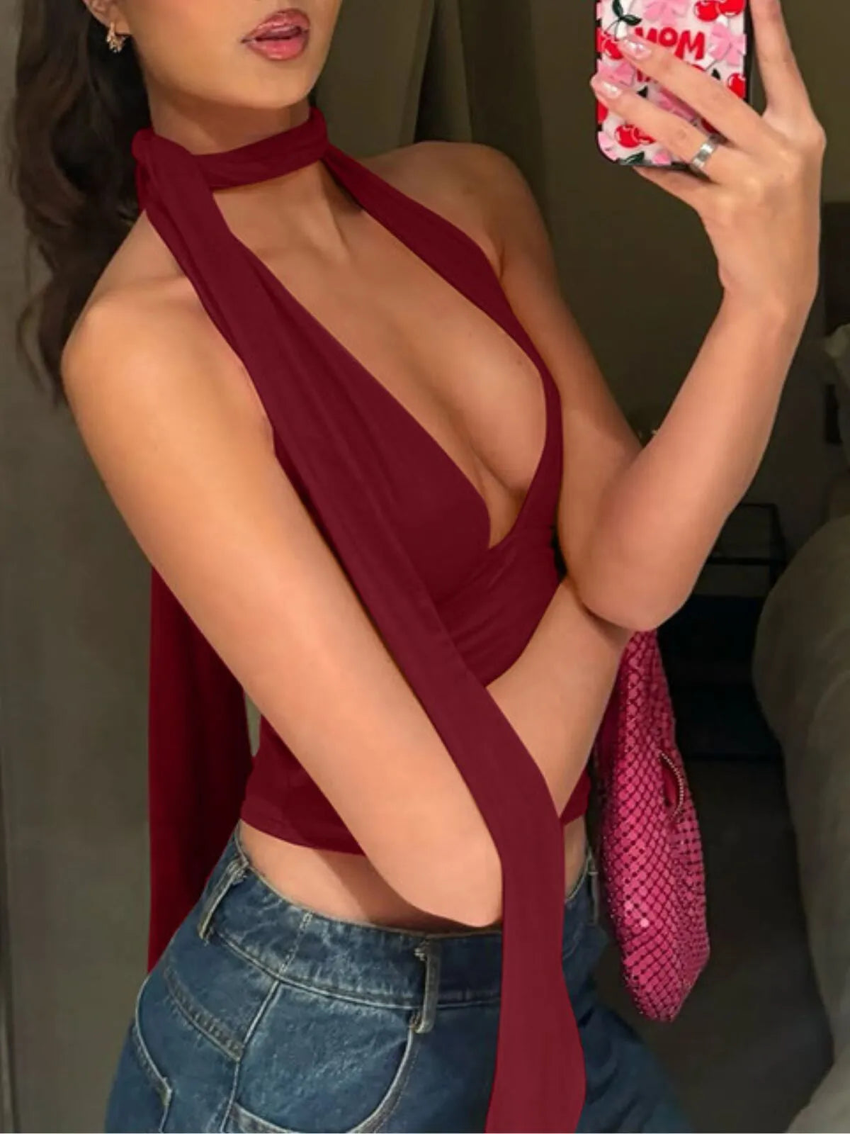 Solid Lace-up Halter Wrap Cami
