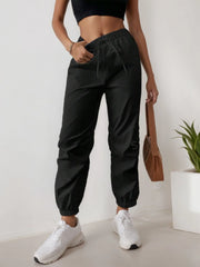 Solid Lace-up High Rise Elastic Waist Sweatpants