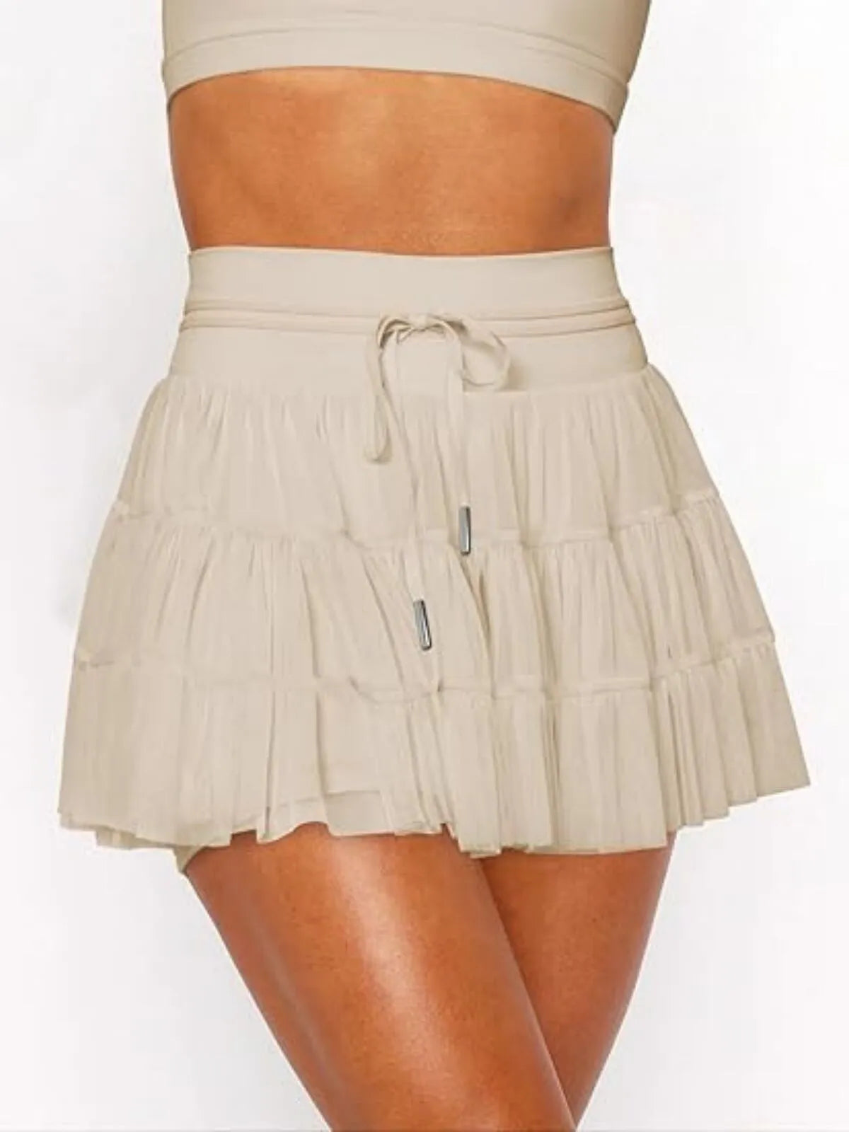 Solid Sporty Breathable Lace-up Color Daily Outdoor Wear High Waist Skort