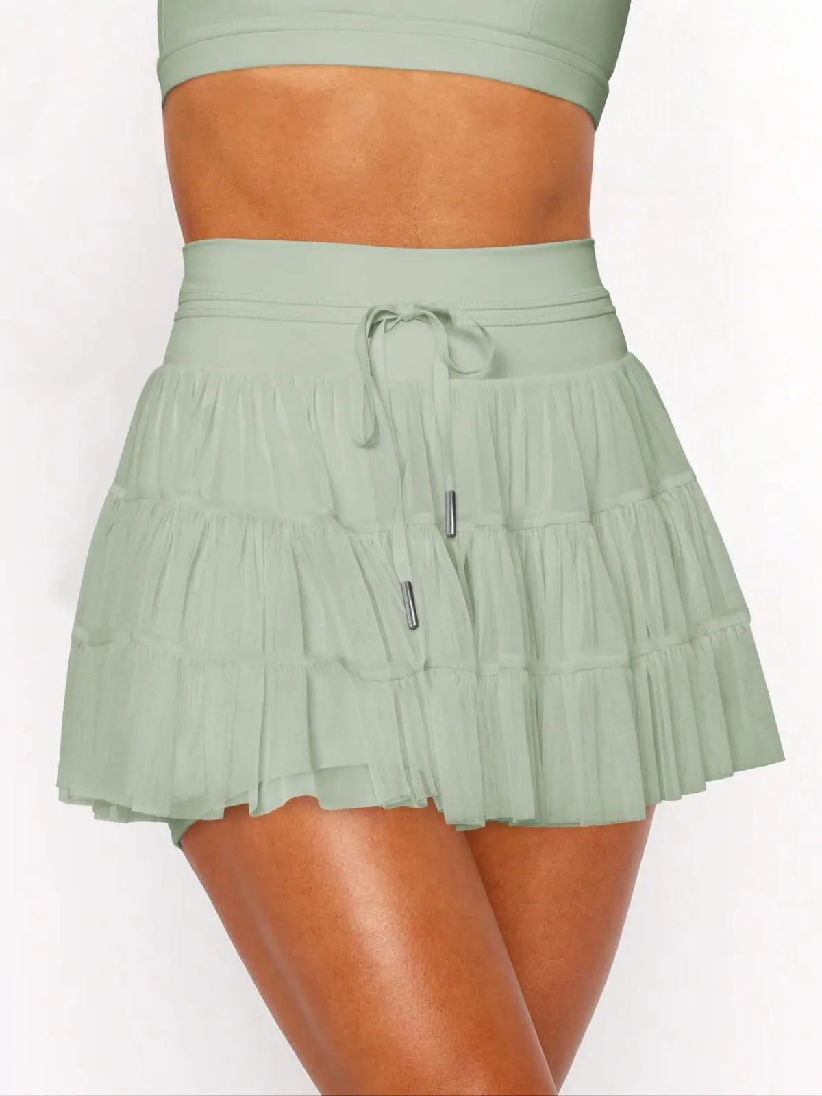 Solid Sporty Breathable Lace-up Color Daily Outdoor Wear High Waist Skort