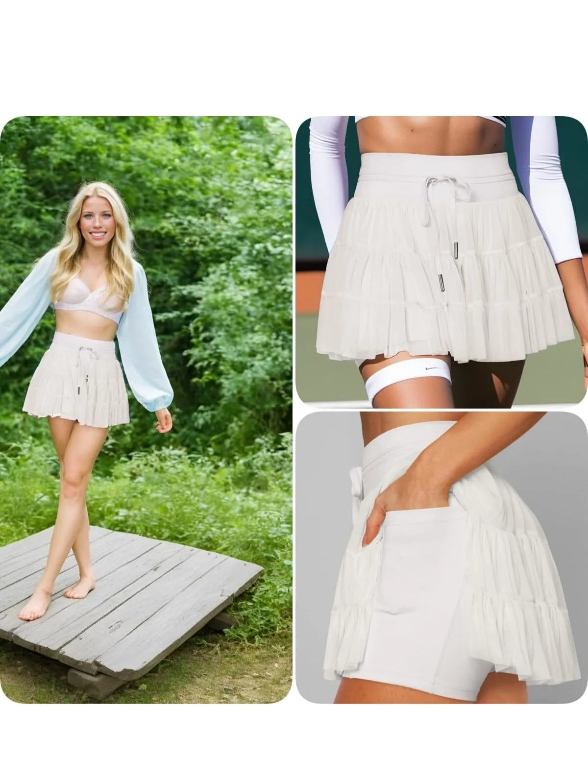 Solid Sporty Breathable Lace-up Color Daily Outdoor Wear High Waist Skort