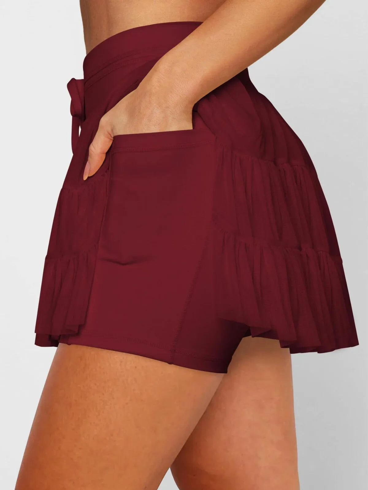 Solid Sporty Breathable Lace-up Color Daily Outdoor Wear High Waist Skort