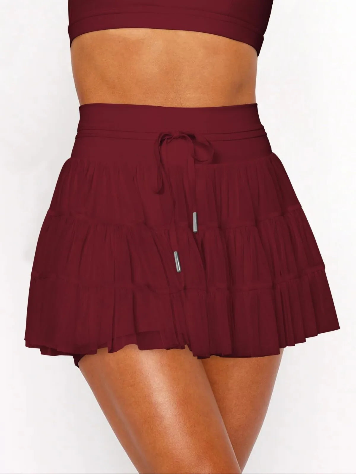 Solid Sporty Breathable Lace-up Color Daily Outdoor Wear High Waist Skort