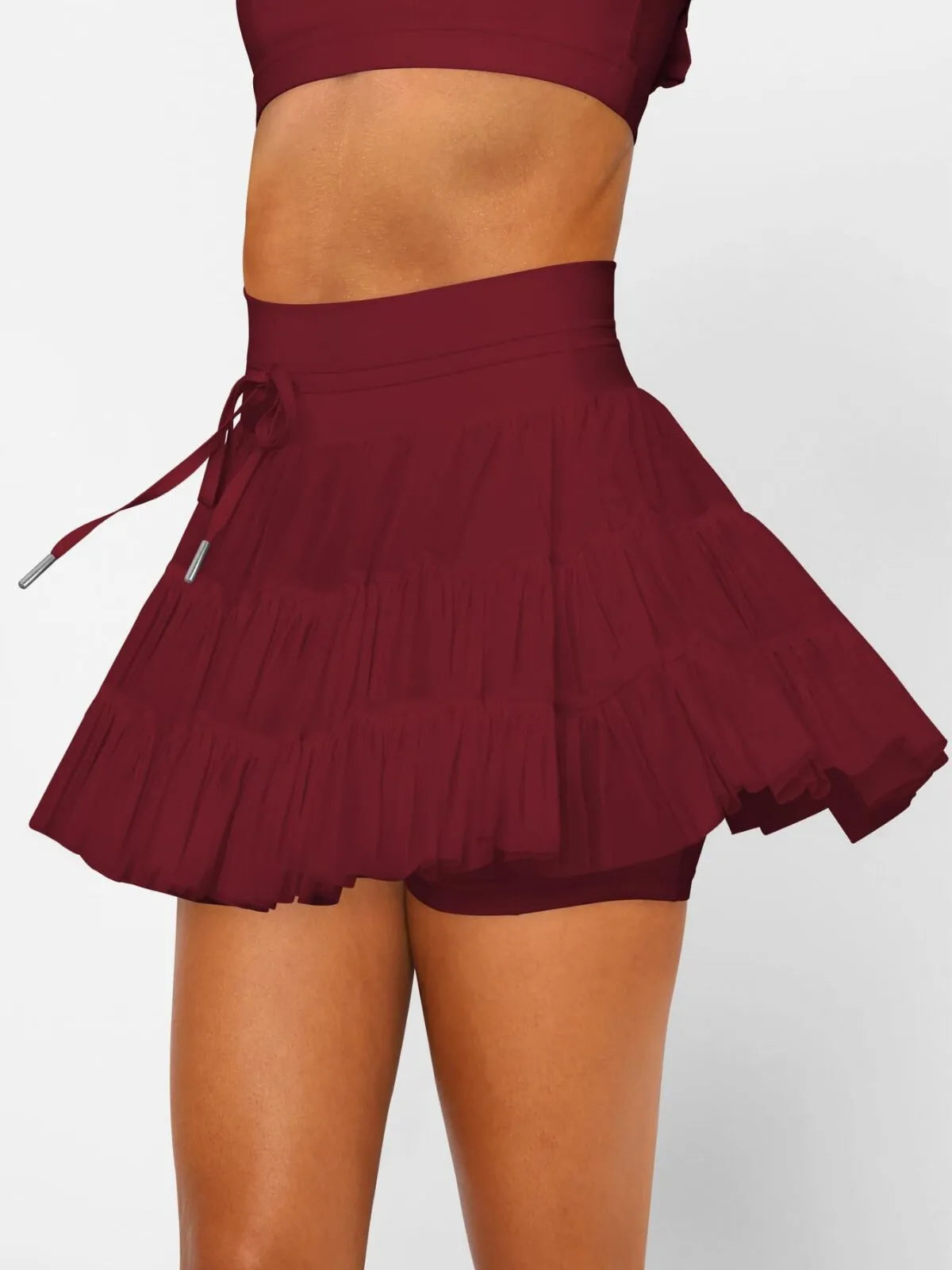 Solid Sporty Breathable Lace-up Color Daily Outdoor Wear High Waist Skort