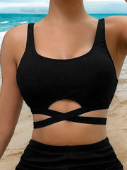 Solid Lace-up High Rise Spaghetti Strap Bikini