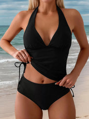 Solid Lace-up High Rise Tankini