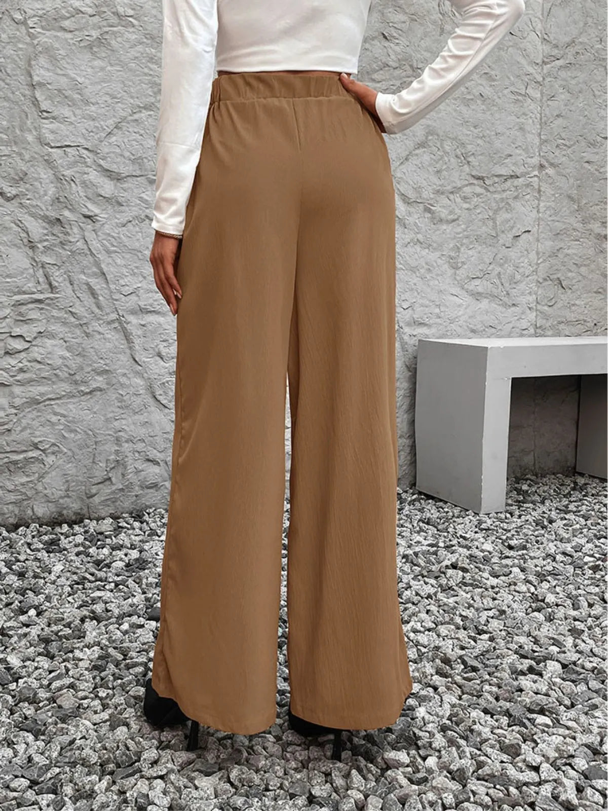 Solid Lace-up High Rise Tie Palazzo Pants