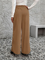 Solid Lace-up High Rise Tie Palazzo Pants