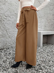 Solid Lace-up High Rise Tie Palazzo Pants