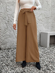 Solid Lace-up High Rise Tie Palazzo Pants