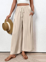Solid Lace-up High Rise Tie Palazzo Pants