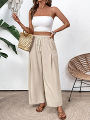Solid Lace-up High Rise Tie Palazzo Pants