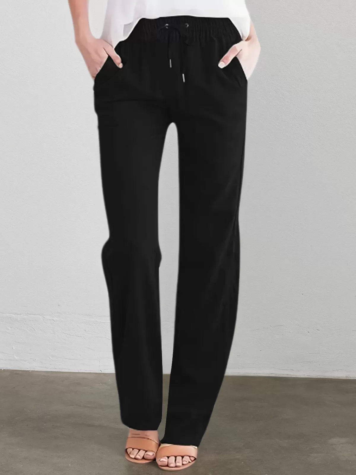 Solid Lace-up High Rise Tie Pants