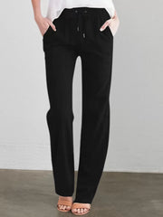 Solid Lace-up High Rise Tie Pants