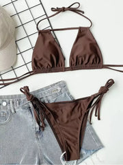 Solid Lace-up Low Rise Bikini 