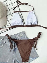 Solid Lace-up Low Rise Bikini 