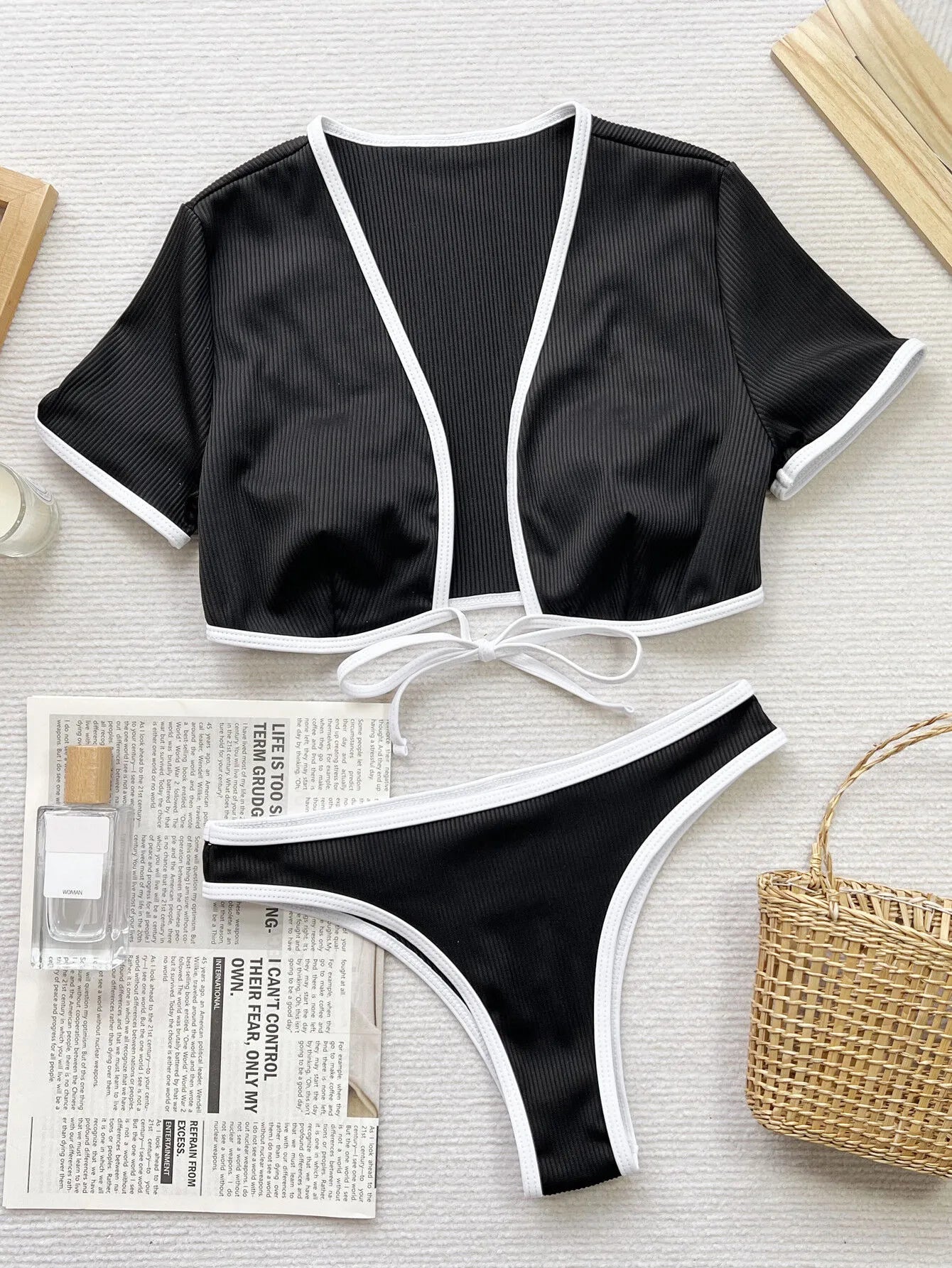 Solid Lace-up Low Rise Regular Sleeve Bikini 