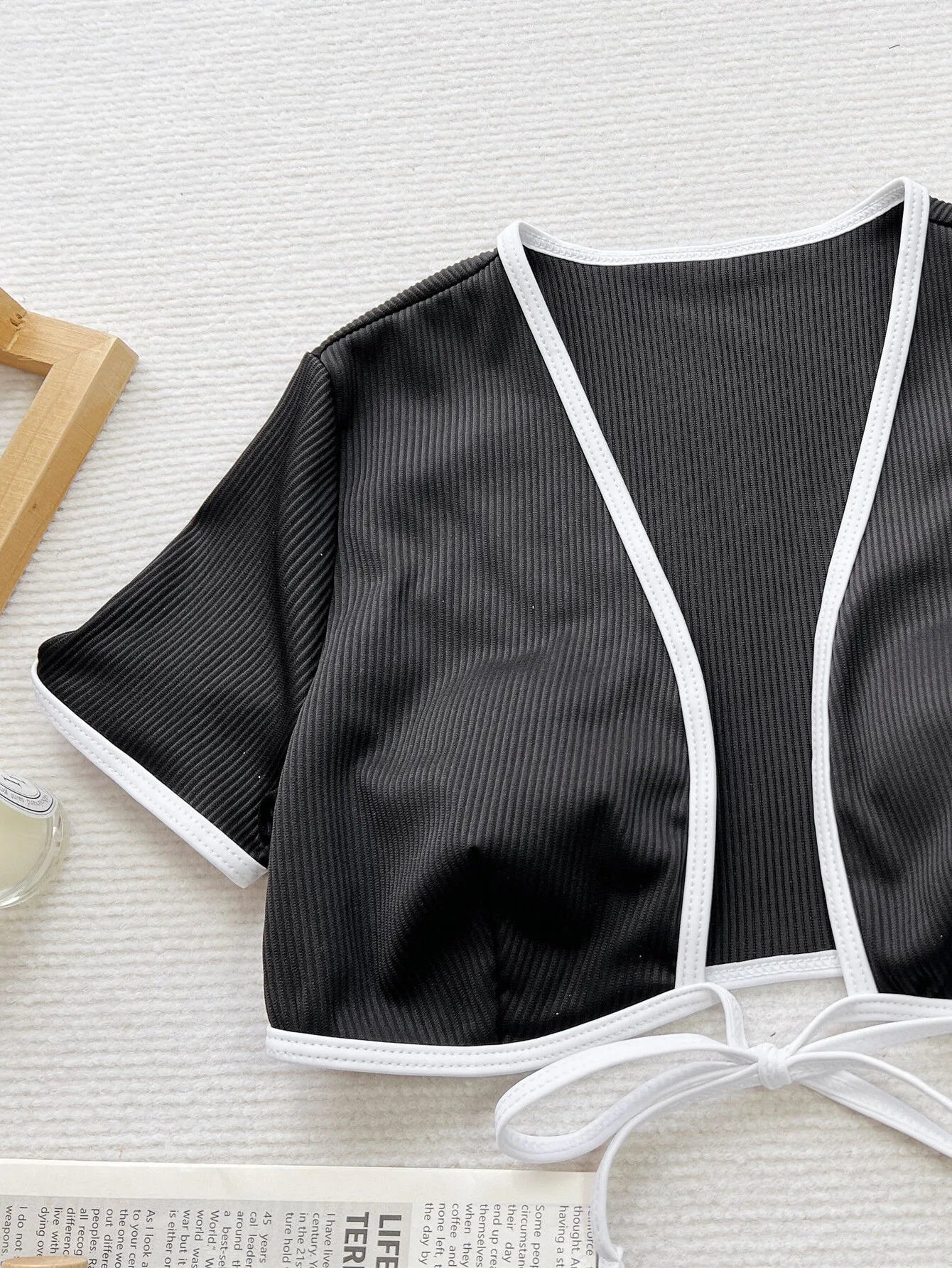 Solid Lace-up Low Rise Regular Sleeve Bikini 