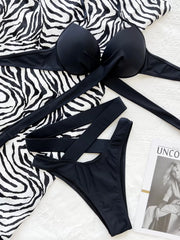 Solid Lace-up Low Rise Bikini 