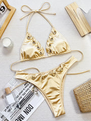Solid Lace-up Low Rise Bikini