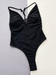 Solid Lace-up Low Rise Spaghetti Strap One-piece