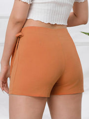 Solid Lace-up Medium Rise Concealed Side-seam Zip Shorts