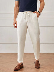 Men Solid Casual Lace-up Medium Rise Zipper Fly Tapered Pants
