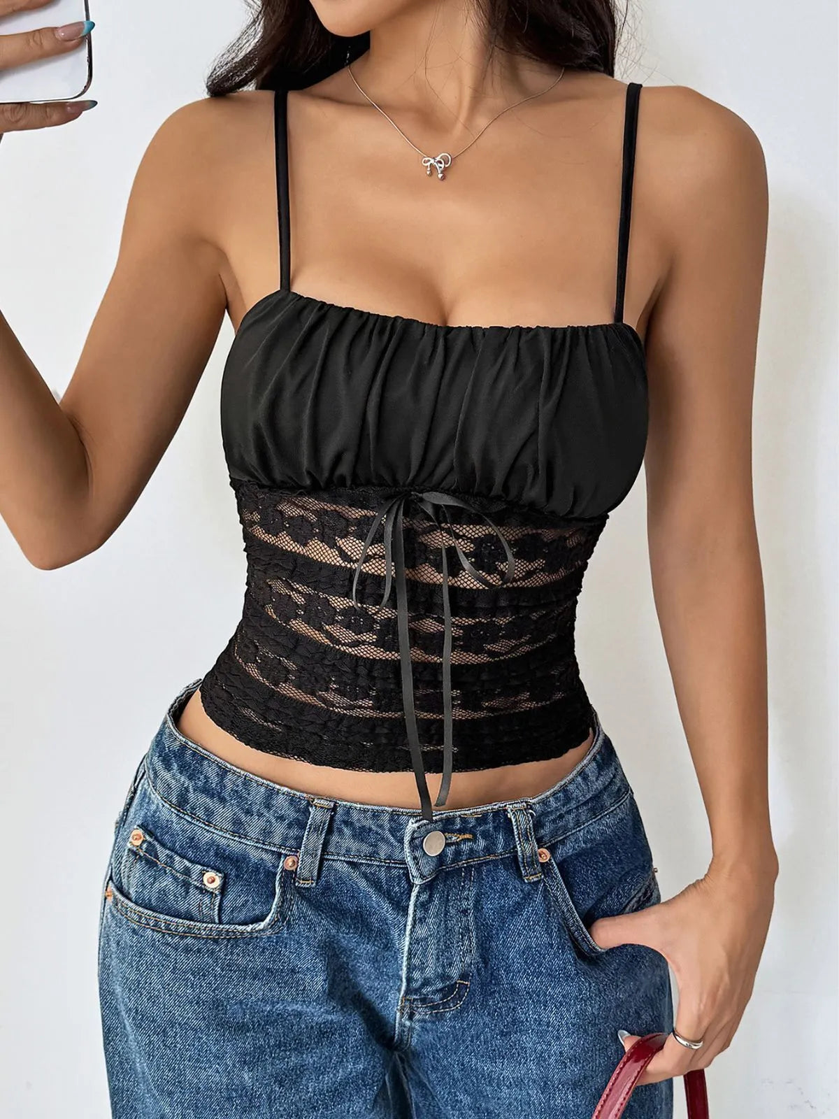 Solid Lace-up Spaghetti Strap Cami